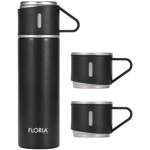 Termos din Inox, cu 3 Cani, Capacitate 400 ml, Negru