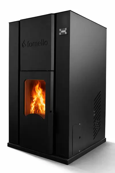 Termosemineu pe peleti Fornello Pellet King 40 kw complet echipata pentru incalzire, pompa , vas de expansiune ,supapa de siguranta, automatizare , tiraj fortat, buncar peleti 100 litri, aprindere automata, Clasa energetica A+