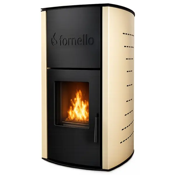 Termosemineu pe peleti Fornello Royal 18 kw complet echipat pentru incalzire, pompa, vas expansiune, aprindere automata, buncar peleti integrat, culoare ivory