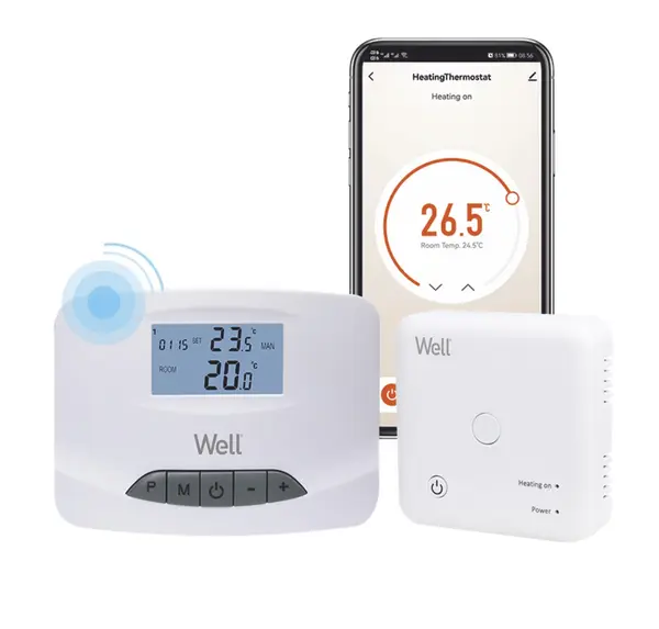 termostat electronic programabil cu afisaj digital wireless, smart, wifi well