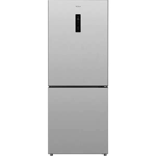 TESLA Combina frigorifica Tesla RC4201FTXE, 417L, Clasa E, No frost, Display electronic, Lumina LED, Usi reversibile, H 185 cm, Inox