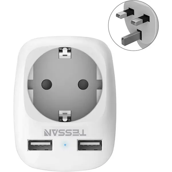Tessan Adaptor priza Tessan TS-611, EU-UK, 2xUSB-2.4A, 10A, Alb