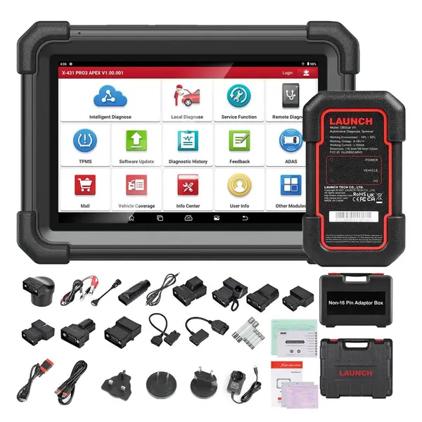 Tester Profesional Launch X431 PRO3 Apex cu Non-16 Pin Adaptor Box, 37+ Functii Speciale, CAN FD/DoIP, Codare ECU, Android 10.0, 4GB RAM, 64GB stocare, display 10.1 inch, baterie 6300 mAh, 2 ani actualizare gratuita