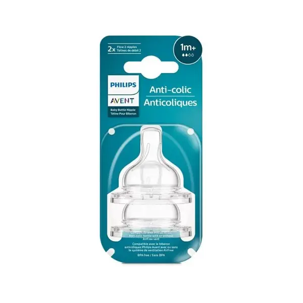 Tetina anti-colici debit 2, 1luna+, SCY762/02, 2 bucati, Avent