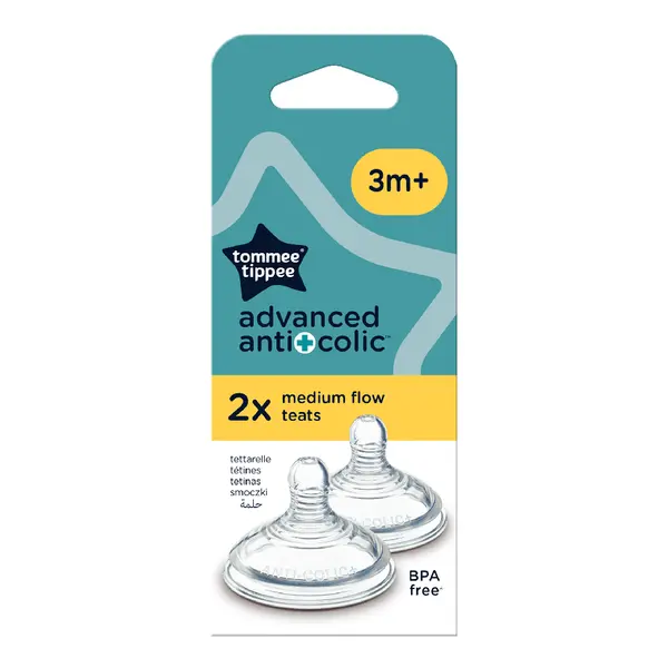 Tetina din silicon anti-colici cu flux mediu, +3 luni, 2 bucati, Tommee Tippee