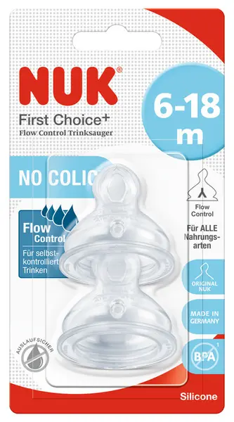 Tetine din silicon NUK First choice - Flow control - 6-18 luni, 2 buc