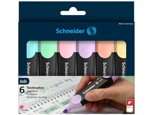 Textmarker cu varf tesit,model Schneider Job Pastel ,6 bucati set