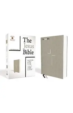 The Jesus Bible, NIV Edition, Cloth Over Board, Gray Linen, Comfort Print - Passion