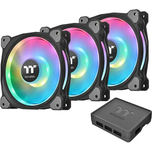Thermaltake Set 3 ventilatoare PC Thermaltake CL-F078-PL14SW-A, Riing Duo 14 RGB, + hub, 140x140x25mm
