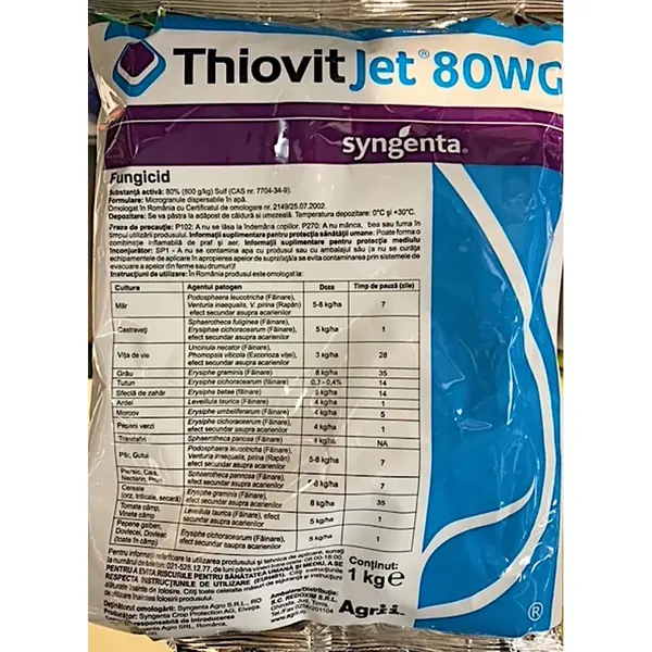 Thiovit Jet 80WG 1 kg, fungicid de contact pe baza de Sulf, Syngenta, fainare (ardei, cais, castraveti, orz, triticale, secara, dovleac, mar, morcov, nectarin) - Default Title