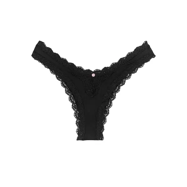Thong panties with lace edges - black L
