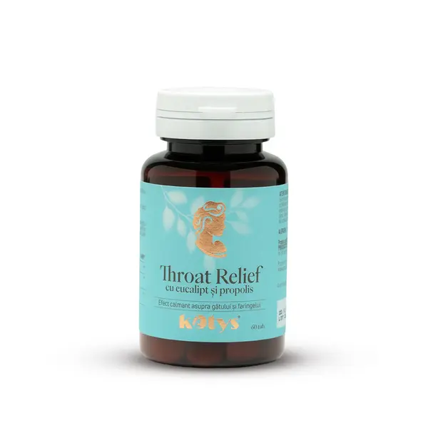 Throat Relief cu eucalipt și propolis -- 60 comprimate pentru calmarea gâtului și faringelui, Kotys