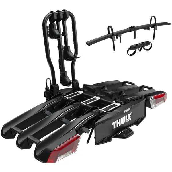 Thule Suport pentru 3(4) biciclete, Thule EasyFold 3 cu prindere pe carligul de remorcare, 13 pini + Adaptor pentru cea de-a 4 bicicleta TA944700, Argintiu-Negru