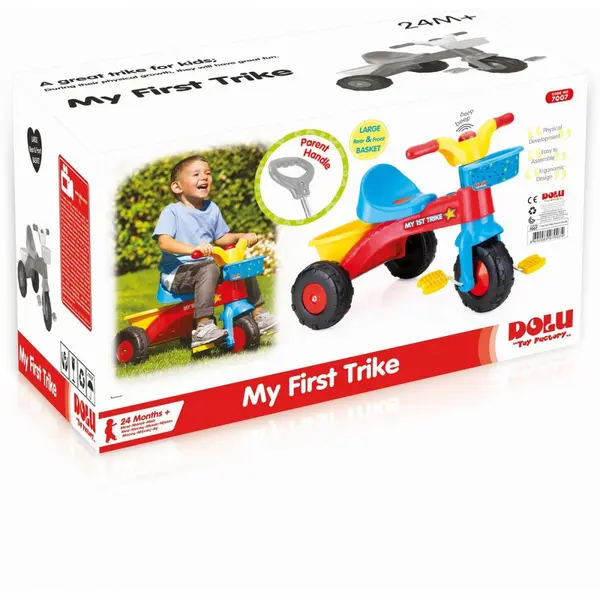 Ticicleta pentru copii Dolu cu maner de control pentru parinte, functie free wheel, claxon si cosulet accesorii