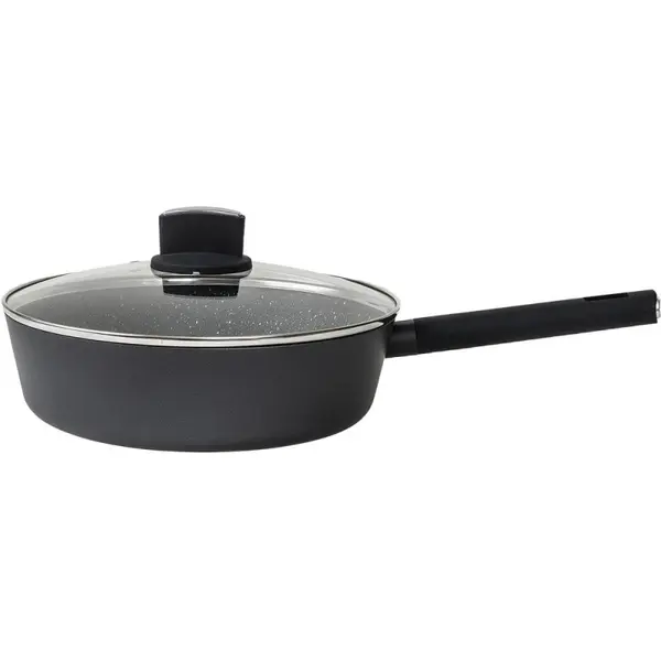 Tigaie Adanca din Aluminiu, cu Capac din Sticla, 28 cm, Negru