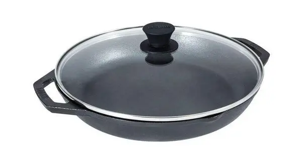 Tigaie adanca rotunda din fonta cu manere si capac de sticla Chef Collection Lodge 30 cm L-C12EP