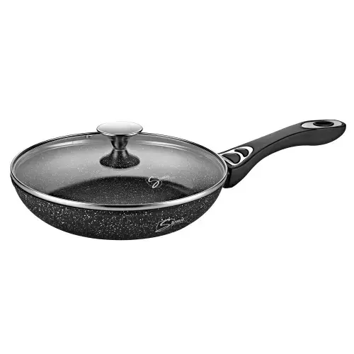 Tigaie antiaderenta cu capac Samus VER241LFPB-24 cm, Invelis marmura antiaderenta, Rezistenta la abraziune si la temperaturi inalte (Negru)