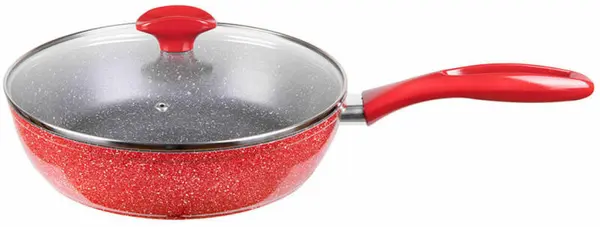 Tigaie cu capac Voltz - V54419A26CD, cu finisaj marmura, 26 cm, roșu