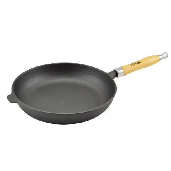 Tigaie din Fonta, 30 cm, cu Maner din Lemn, Perfect Home