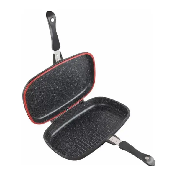 Tigaie dubla dreptunghiulara grill Cooking by Heinner Dark Line Classic, Diametru 36 cm