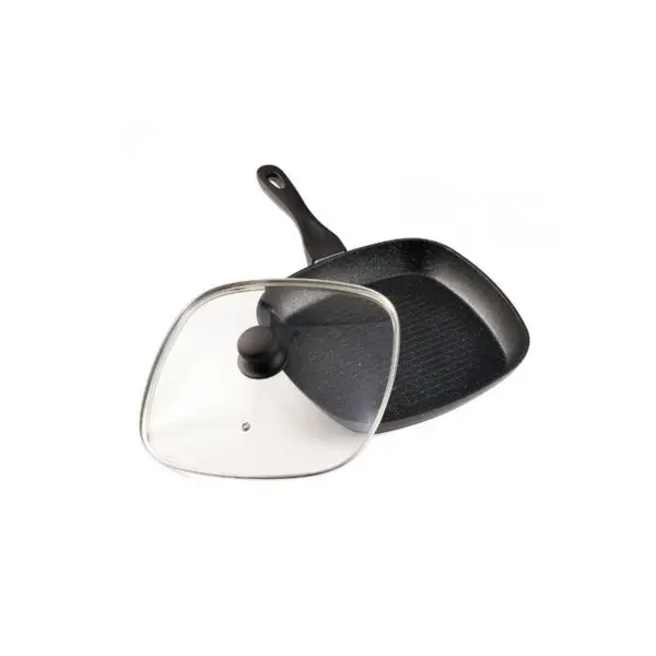 Tigaie grill Cooking by Heinner Black Sand, Diametru 28 cm, Capac