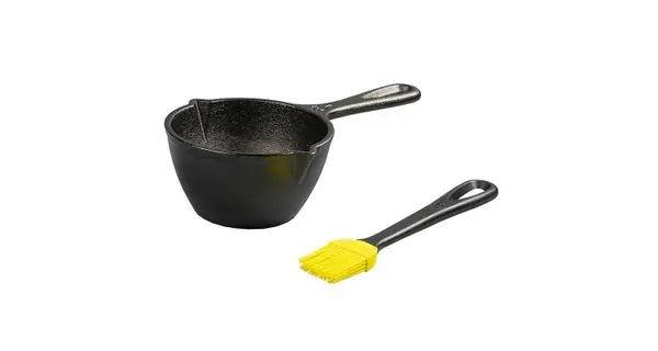 Tigaie inalta rotunda din fonta pentru sos cu pensula de silicon Lodge 7 cm L-MPB21