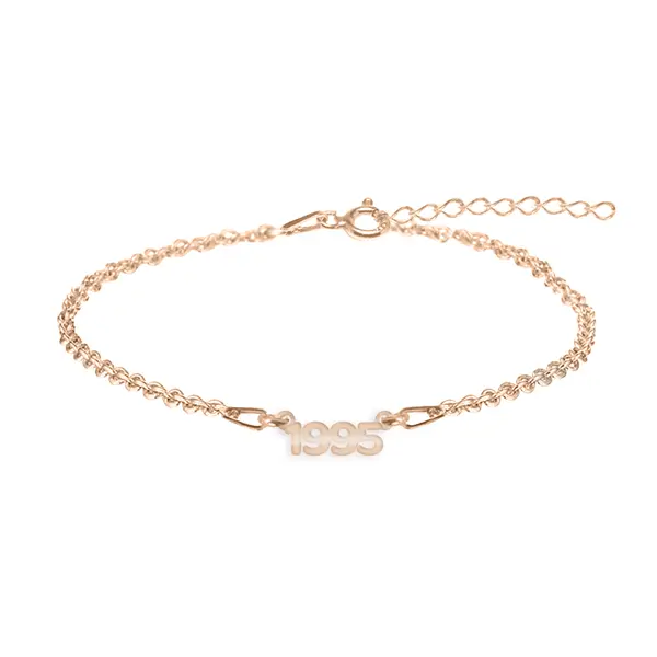 Time - Bratara personalizata cu an pentru picior din argint 925 placat cu aur roz