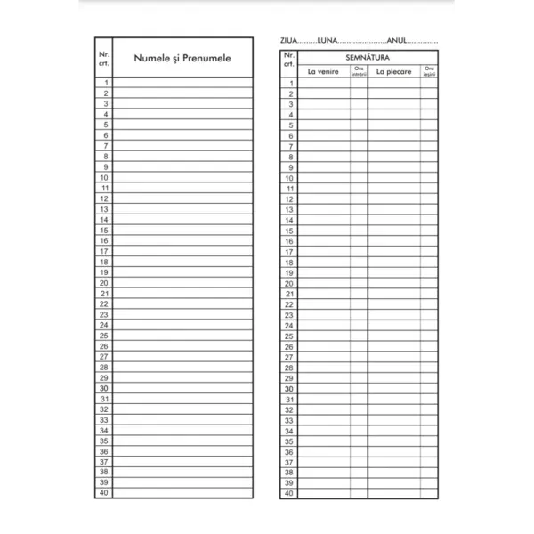 Tipizat condica prezenta, A4, 32 file, pentru evidenta prezentei