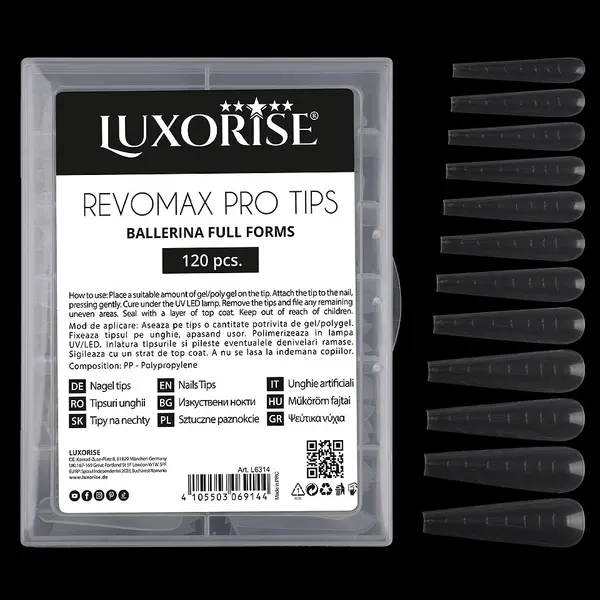 Tipsuri Reutilizabile Polygel & Gel REVOMAX PRO TIPS LUXORISE Ballerina - Full Forms, 120 buc