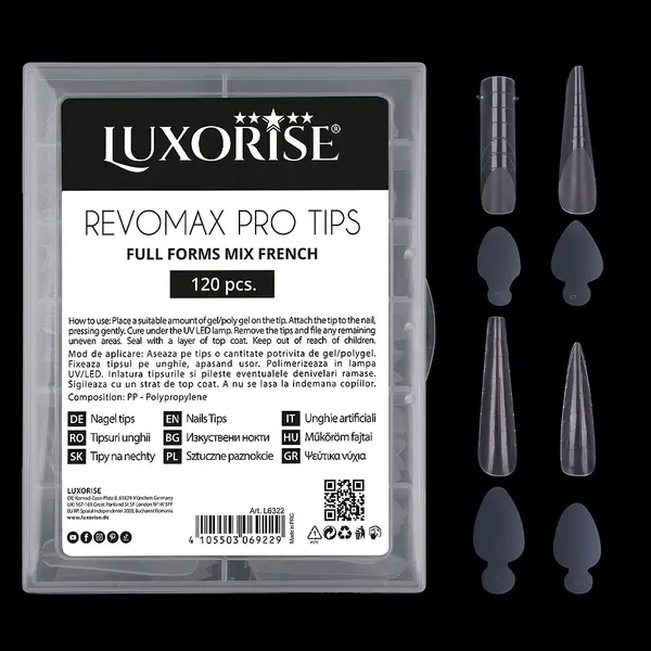 Tipsuri Reutilizabile REVOMAX PRO TIPS LUXORISE Mix French - Full Forms, 96 Tips & 48 French Sticker