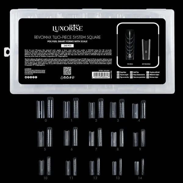 Tipsuri Reutilizabile REVOMAX Two-Piece System Square LUXORISE pentru Polygel si Gel