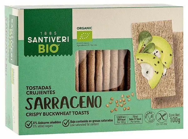 Toast crocant bio din hrișcă, fără gluten, 100 g, Santiveri