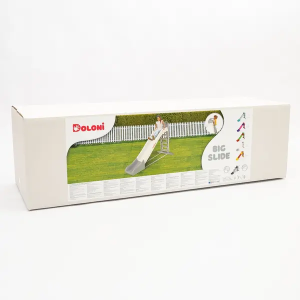 Tobogan pentru copii XXL Doloni WhiteGreen, cu trepte si manere ergonomice de sustinere, dimensiune 243.8 x 100 x 149.3 cm