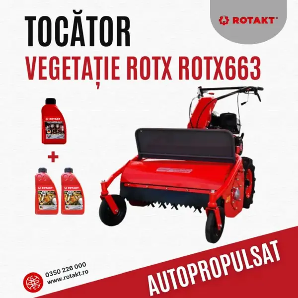 Tocator de Vegetaţie Autopropulsat Rotakt ROTX663, Putere Motor 9CP + 0.6L ulei motor + 2L ulei transmisie