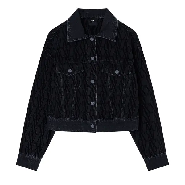 Tone to tone cropped all over logo denim jacket Xs