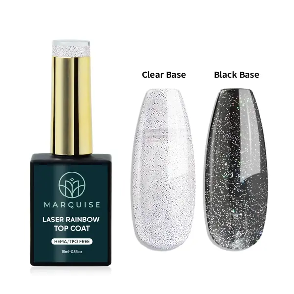 Top Coat Laser Rainbow HEMA/TPO FREE, Marquise, Argintiu, 15 ml