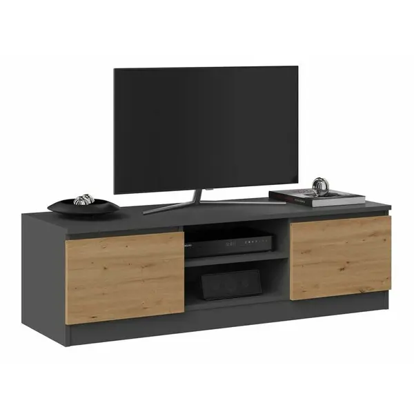 TOP E SHOP Comoda TV Top E Shop Antr/Artis , 2 rafturi, PAL, Negru-Stejar