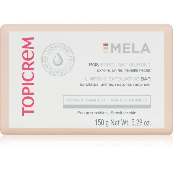 Topicrem MELA Unifying Exfoliating Bar sapun pentru curatare cu efect de exfoliere pentru față și corp 150 g