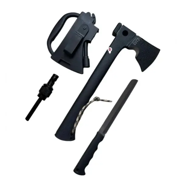 Topor tactic de vanatoare cu amnar,cutit si fluier, DEPOX , 35,5 cm, teaca inclusa