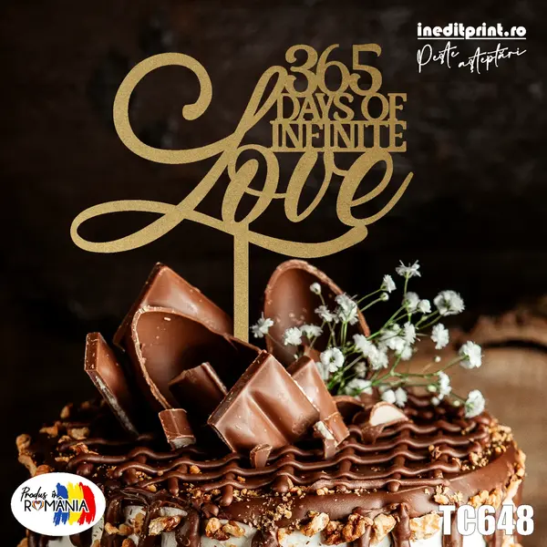 Topper tort 365 days of infinite love TC648 Lemn natur, 20x20cm