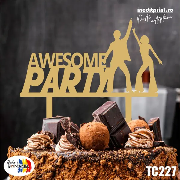 Topper tort Awesome Party TC227 Lemn natur, 13x13cm