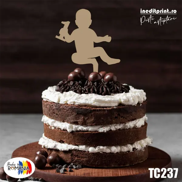 Topper tort Baby TC237 Lemn natur, 13x13cm