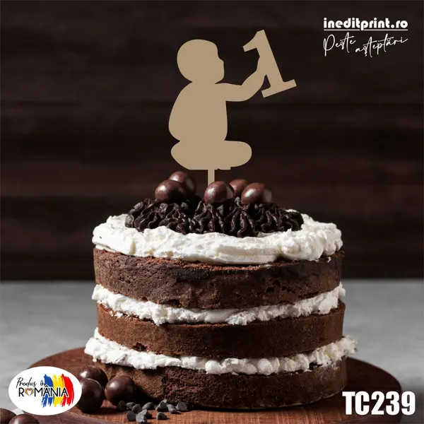 Topper tort Baby TC239 Lemn natur, 16x16cm