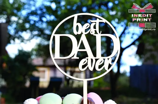 Topper Tort Best dad ever TC145 Lemn natur, 12X12cm