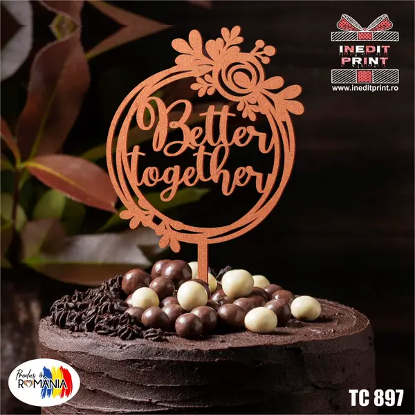 Topper Tort Better Together TC898 Lemn natur, 13x13cm