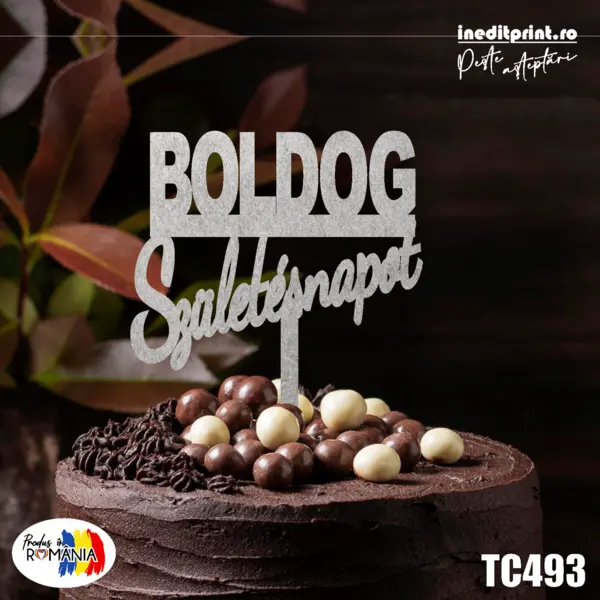 Topper tort Boldog Szuletesnapot TC493 Lemn natur, 16x16cm