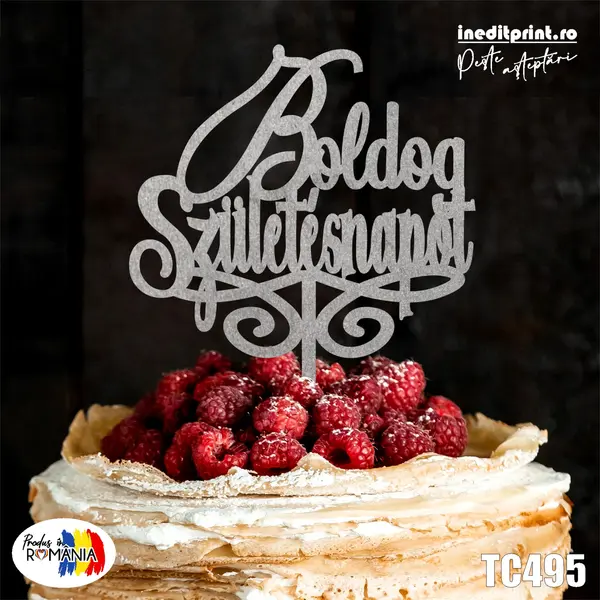 Topper tort Boldog Szuletesnapot TC495 Lemn natur, 20x20cm