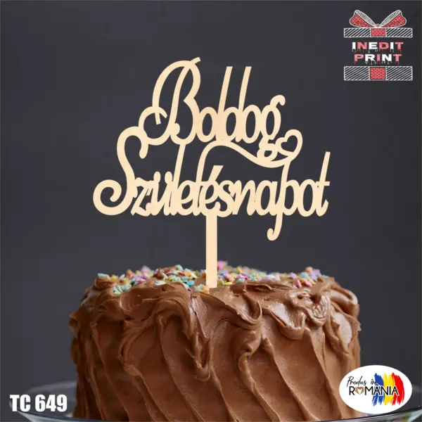 Topper Tort Boldog Szuletesnapot TC649 Lemn natur, 13x13cm