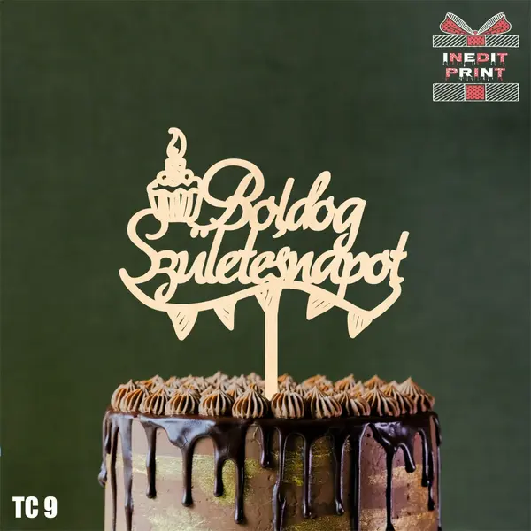 Topper tort Boldog Szuletesnapot TC9 Lemn natur, 20x20cm