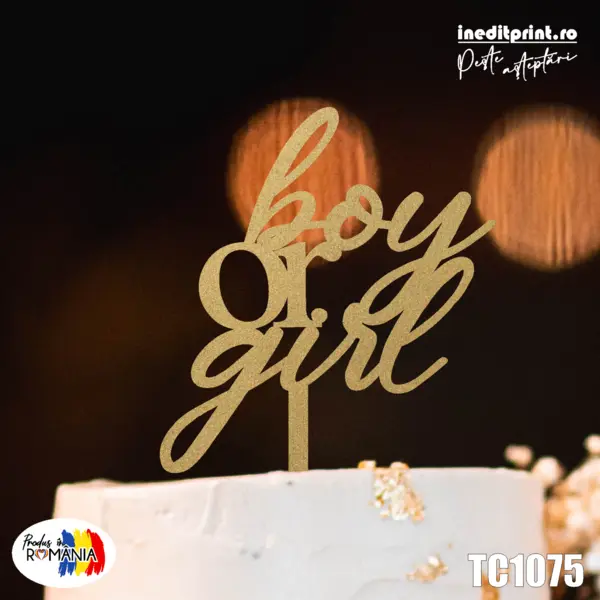 Topper tort Boy or Girl TC1075 Lemn natur, 10x10cm